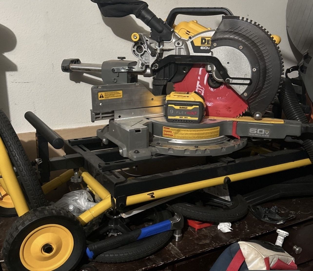 60V Lithium Ion 12 in. Double Bevel Cordless Sliding Miter Saw With Stand and 9ah Battery