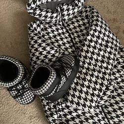 Houndstooth Puffer Jacket & Boots Set
