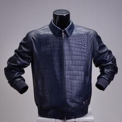 Premium Leather Jacket With Crocodile Leather Chest 