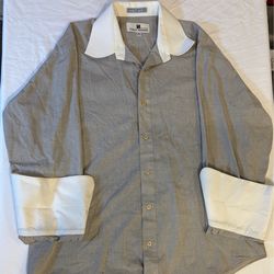 Italo Mondo Men’s Dress Shirt 15.5 Gray Contrast Collar French Cuff Button Up