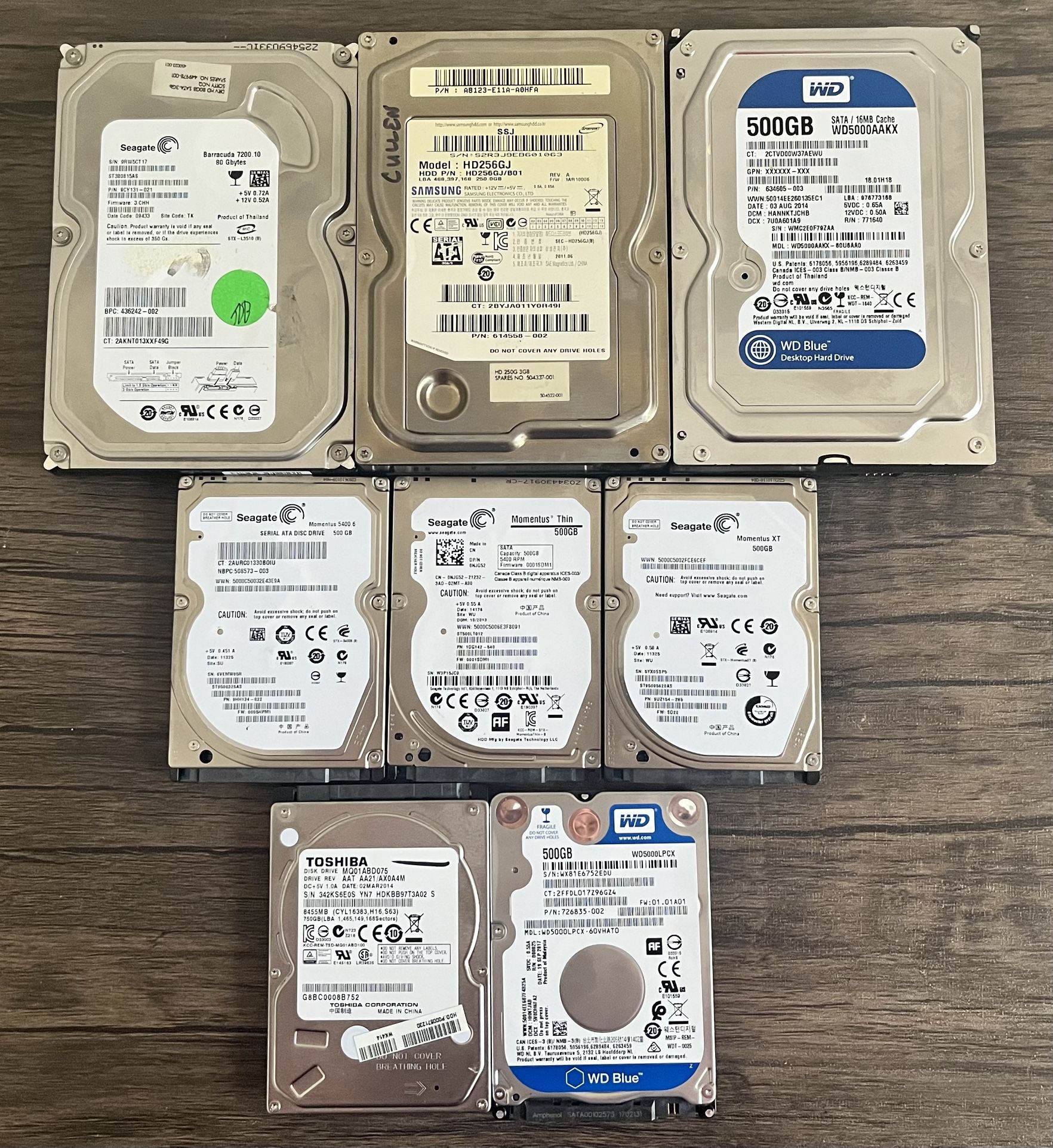 (8) Mechanical Hard Drives - HDDs  (NOT SSDs)