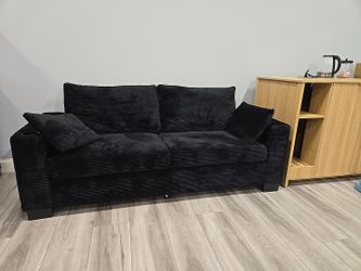 Black Corduroy 3-Seater Sofa with Cushions