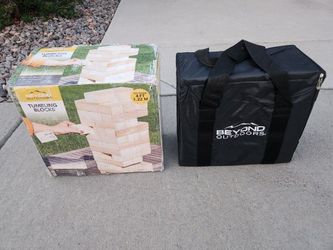 Jenga- unused
giant tumbling blocks
- Beyond outdoors
54 wood blocks
1 carry bag
box size: 15x8x14H"
$20
