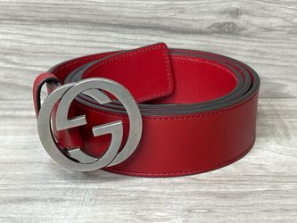 Gucci Interlocking G Leather Belt Red 546389 Size 105 42 (PO1026484)