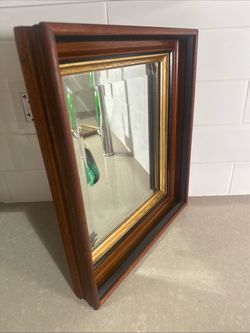 Antique Mahogany Shadow Box Frame With Mirror.  16”-14” Vintage