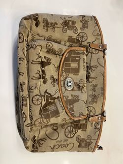 AUTHENTIC Coach F14665 Horse & Carriage Jacquard Leather Shoulder Tote