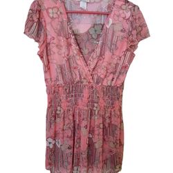 Women's MKM Designs Floral Top Cinched Waist Size Large 