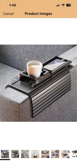 Sofa Armrest Tray - Couch Arm Tray with Detachable Couch Cup Holder - 2 in 1 Anti-Slip Foldable Sofa Armchair Caddy Table for Drinks Cellphone TV Remo
