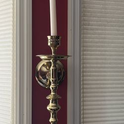 Set Of Two Vintage Brass Wall Sconces Candle Holders With Taper Candles