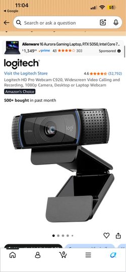 Logitech HD Pro Webcam C920, Widescreen Video Calling and Recording, 1080p Camera, Desktop or Laptop Webcam