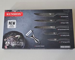 Brand New 6-Piece Kunsion Kitchen Knife Set + Peeler
