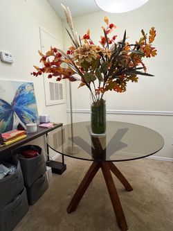 Round Glass Dining Table – Modern Wood Base – $175 OBO