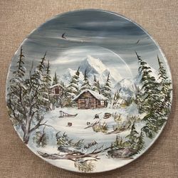 Vintage Alaska Landscape Painting on Gold Mining Pan 