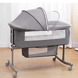 Bedside Crib for Baby, 3 in 1 Bassinet with Large Curvature Cradle