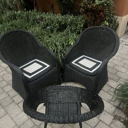 Black Wicker Trio Of Outdoor Furniture 
