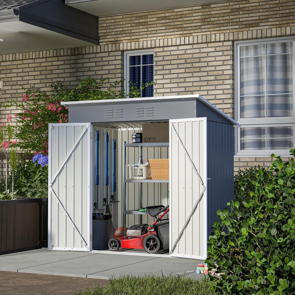 6 Ft. X 4 Ft. Gray Outdoor Metal Garden Shed / Tool Storage [NEW IN BOX] **Retails for $300 ^Assembly Required^ 