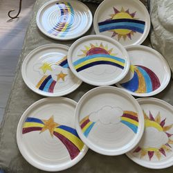 Vintage Sandra Roth Pottery Plates “ Rainbow Collection”