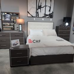 5 Piece Queen Size Bedroom Set ( Included bed frame , dresser ,mirror ,nightstand , chest )