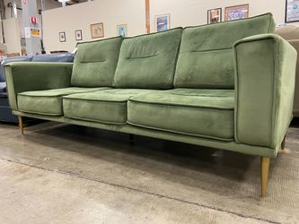 ASHLEY FURNITURE Macleary 3 Seat Sofa in Moss Green with Tapered Gold Tone Legs