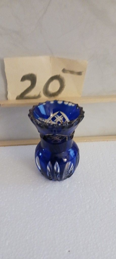 Cobalt Check Cut Glass Tooth Holder Antique