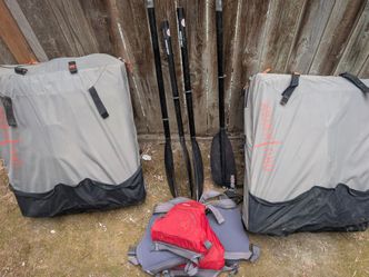 Pair of Oru Bay Folding Kayaks + Werner Carbon Paddles & NRS Life Jackets