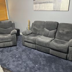 Grey Recliner Sofa and Rocker Chair Set