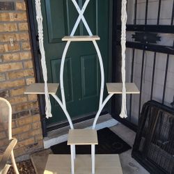 Tall Indoor Plant Shelf From Amazon With Two Macrame Hanging Plant Holders