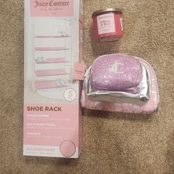 Juicy Couture PINK shoe Rack candle 3 piece make up bag