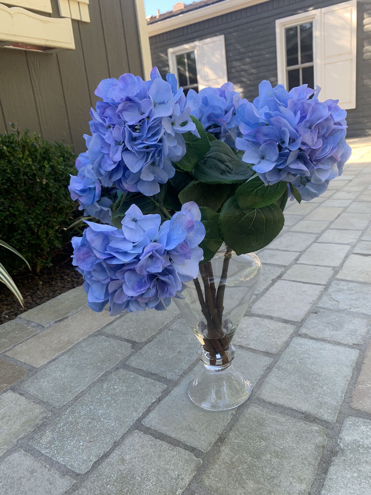 Faux Flower Arrangement With Glass Vase 