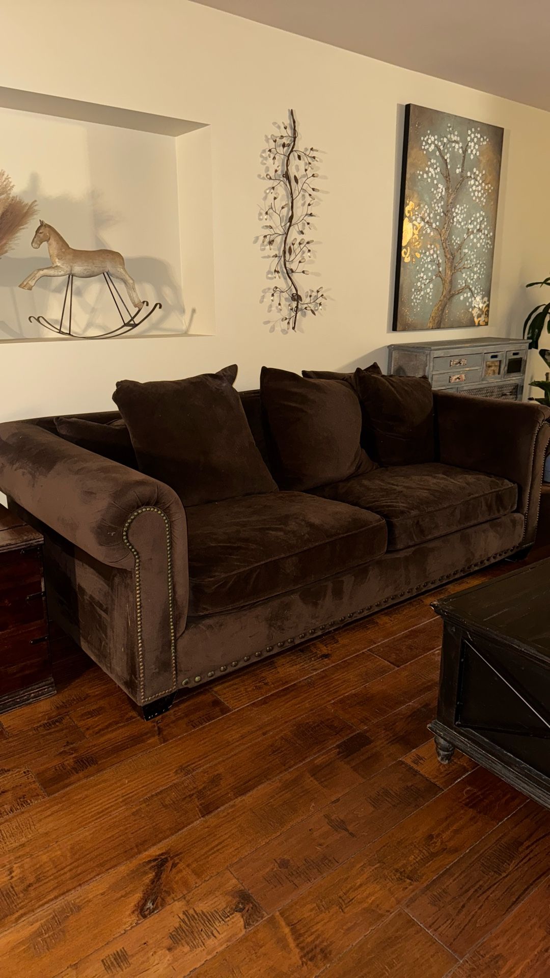 Brown Velvet Overstuffed Armchair