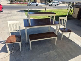 Table 2 chairs and 2 bench