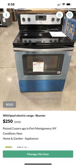 Whirlpool Electric Range-4Burners New $350.00. New Not Used.