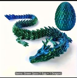 "Elemental Wyrm — Emerald-Sapphire Articulated Dragon & Hatching Egg Set"
