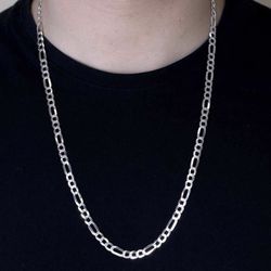 Sterling Silver 925 Diamond Cut Figaro Chain 7.8mm, 26 Inches