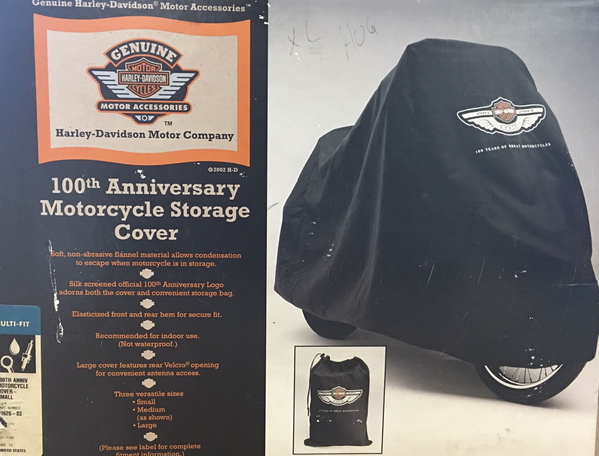 Harley Davidson 100th Anniversary Motorcycle Cover Small 91626-03 NIB 100th Anniversary Logo on front.