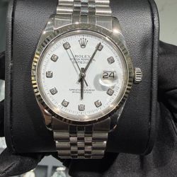 Authentic Original Rolex DateJust 36mm White Dial with Natural Diamonds 💎 Box and Papers 