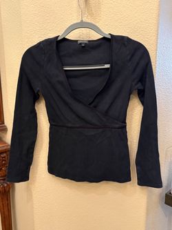 Vintage Babystyle Black Wrap Ribbed Y2K Long Sleeve Maternity Top Size Small