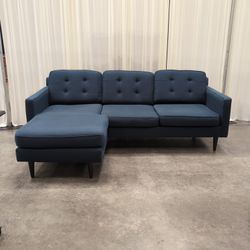 West Elm Navy Blue Tufted Chaise Sectional Sofa