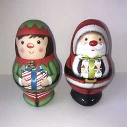 Tin Elf And Santa Christmas Containers Decorations 