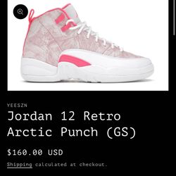Nike Air Jordan 12 Arctic Pink 5Y 5.5Y 6.5Y