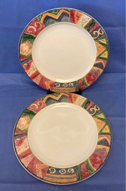 Sakura Malaga dinner plates set of 2 Sue Zipkin abstract multicolor vintage 1995