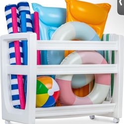 Coast Modern Pool Organizer for Floats and Toys - Large Waterproof Storage Rack for Outdoor Pool Area  Color White Material High Density Polyethylene 