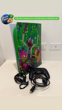 PS5 Disc Edition Console + Controller & Cables – Custom Rick & Morty Skin