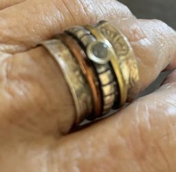 Ladies Sterling Silver, Copper and Brass Spinner Ring