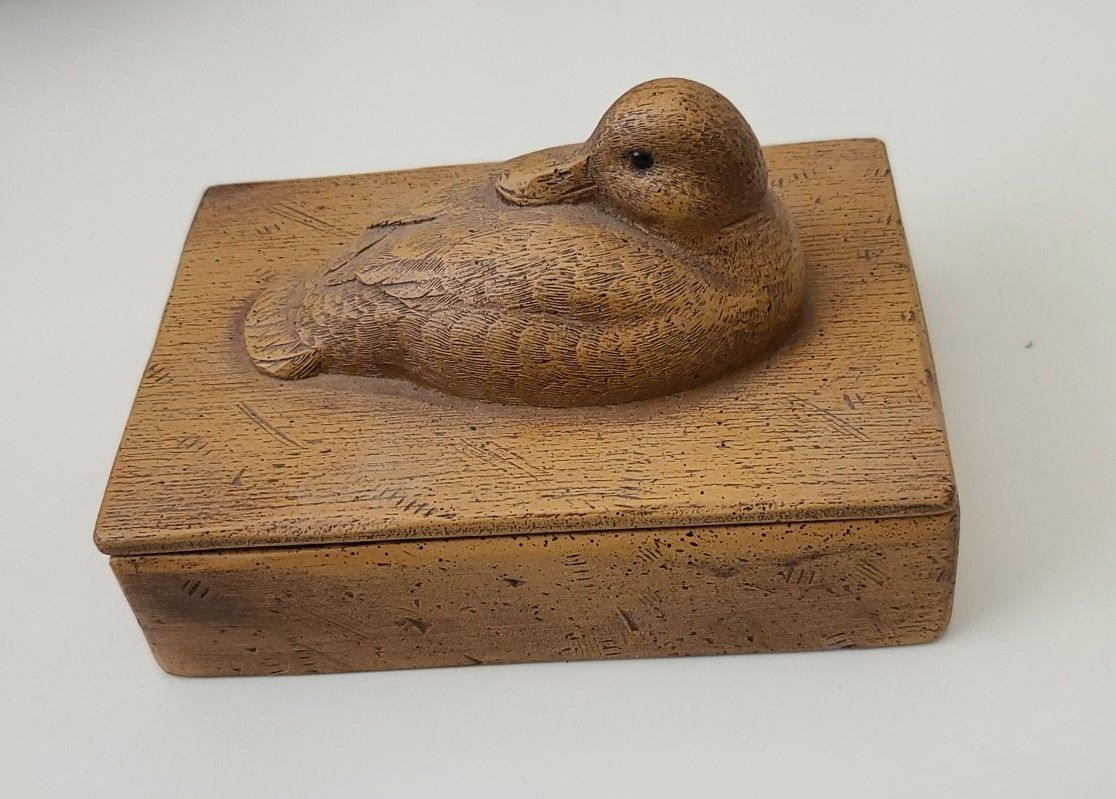 Vintage Hand Carved Duck On Carved Wooden Box For Playing Cards.