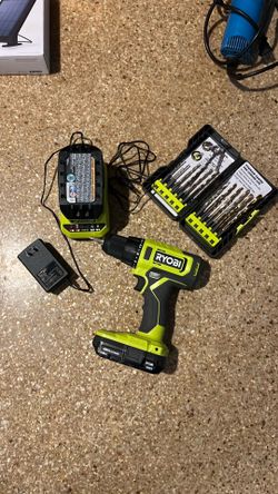 Used Ryobi 18V Cordless Drill Kit with Battery, Charger & Bits