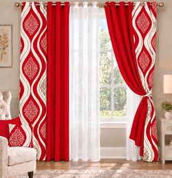 Red Damask Grommet Curtain Panel Set