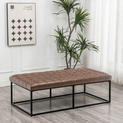 56" Wide Button Tufted Metal Ottoman
