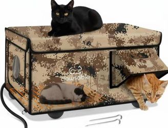 Clawsable Heated Cat House Outdoor Shelter w/Heater 26x16x14 Desert Digital Camo