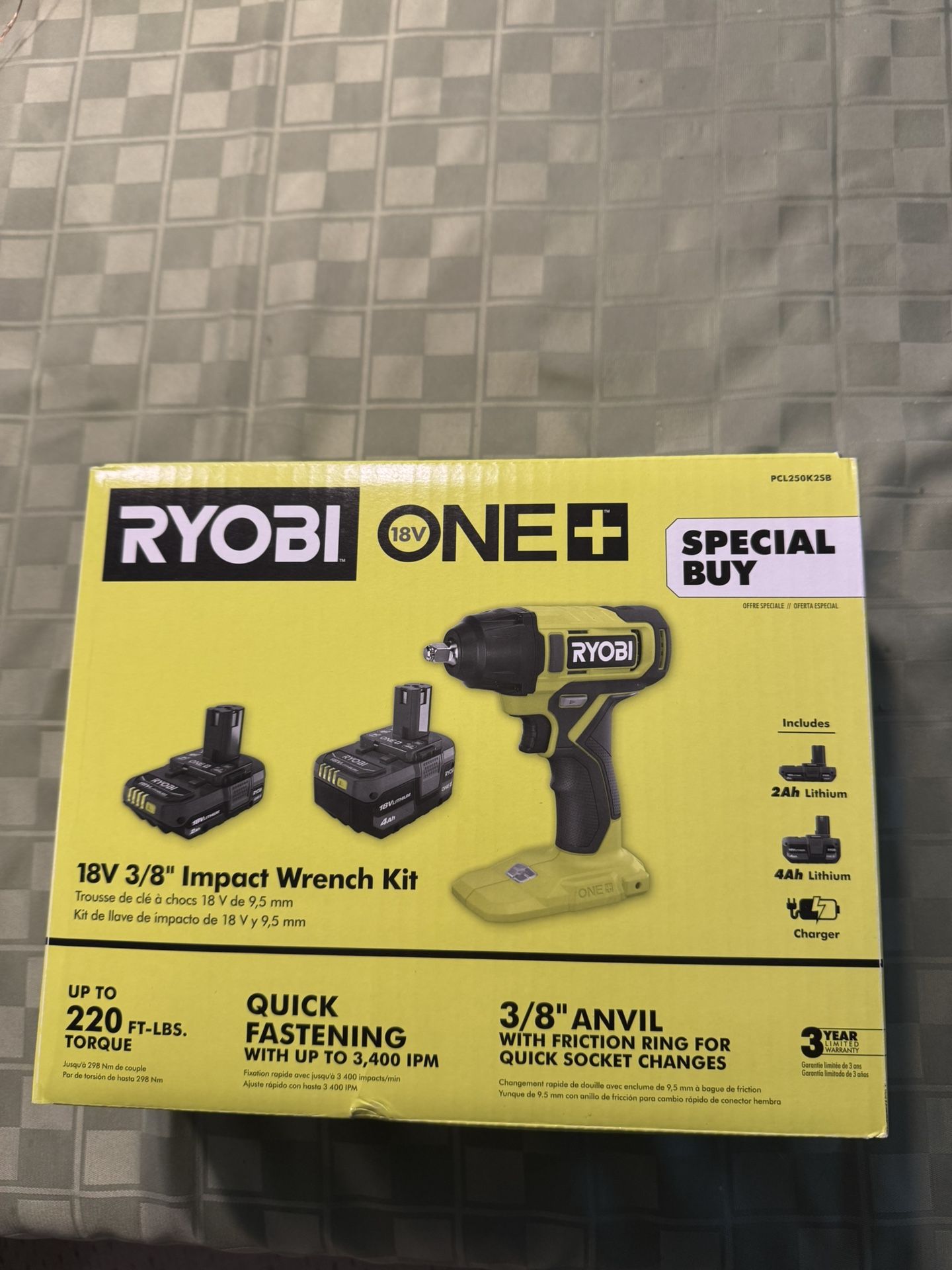 Ryobi One+ 18V 3/8 Inch Impact Wrench Kit With Batteries (2AH, 4AH) and Charger.